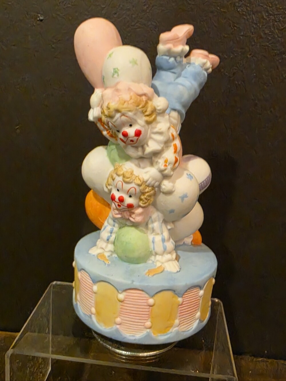 Vintage Tumbling Circus Clowns Porcelain Music Box - Plays Send In The Clowns
